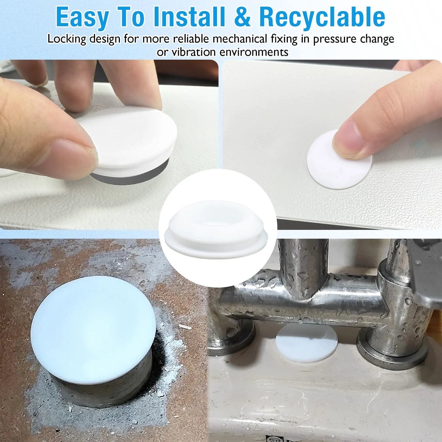 4 Pack 60 Mm Silicone Rubber Plugs Snap In Locking Hole Plugs installed in various settings for sealing and securing, easy install guide.