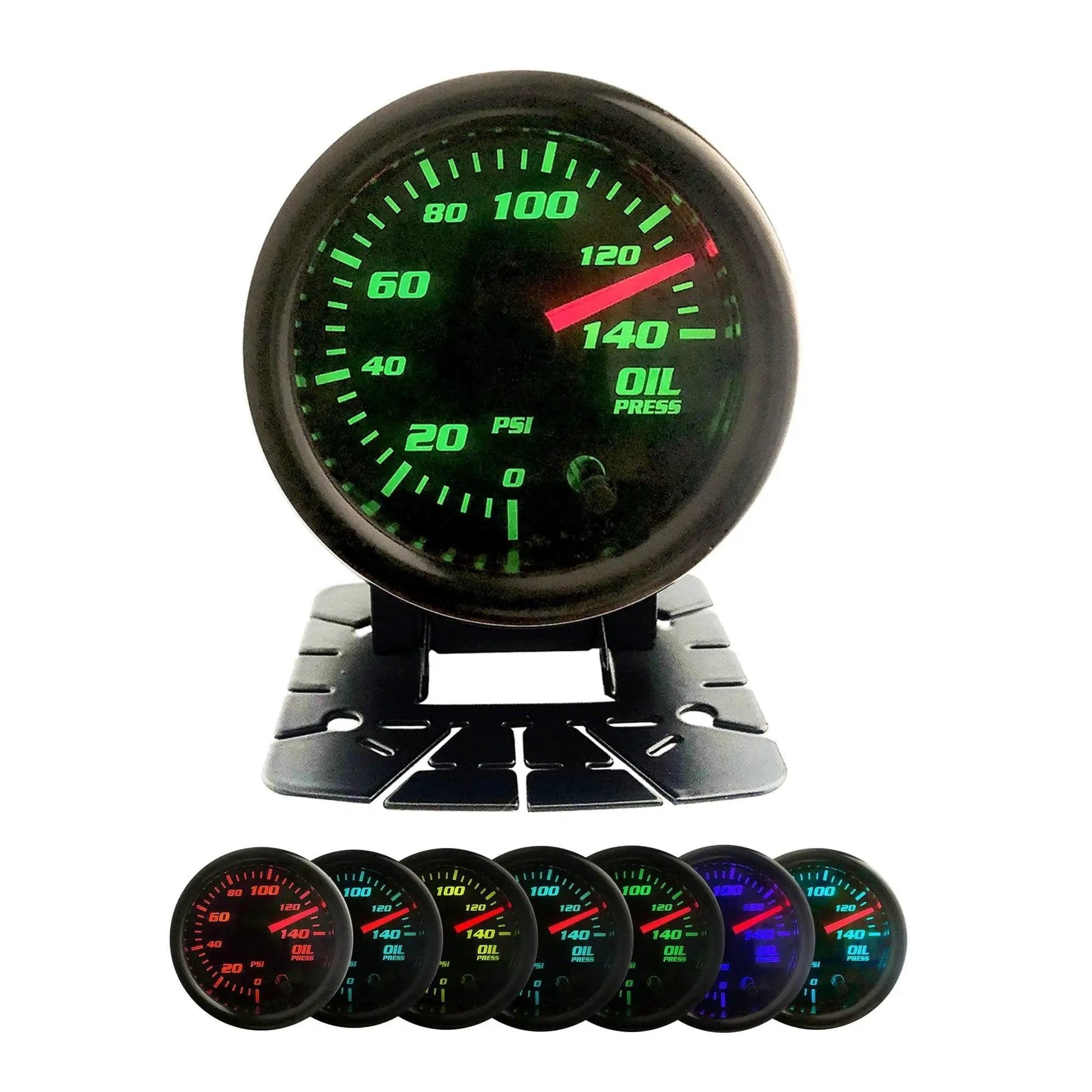 Oil Pressure Gauge 52mm 2 Inch Digital LED Display with 1 8 NPT Male Thread Sensor, showing green backlight and red needle.