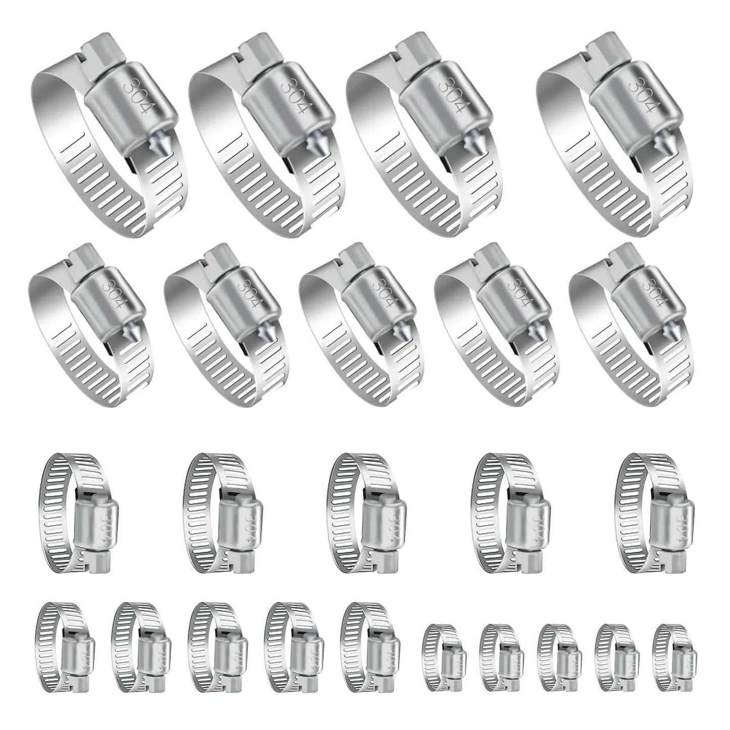 24 Piece Adjustable Stainless Steel Hose Clamps Set Ranging From One Quarter Inch To Two Inches (Six To Fifty One Millimeters) Hose Clamp Assortment Kit For Home Garden And Automotive Use