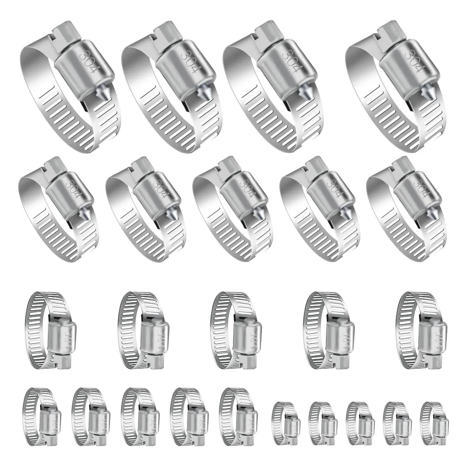 24 Piece Adjustable Stainless Steel Hose Clamps Set Ranging From One Quarter Inch To Two Inches (Six To Fifty One Millimeters) Hose Clamp Assortment Kit For Home Garden And Automotive Use