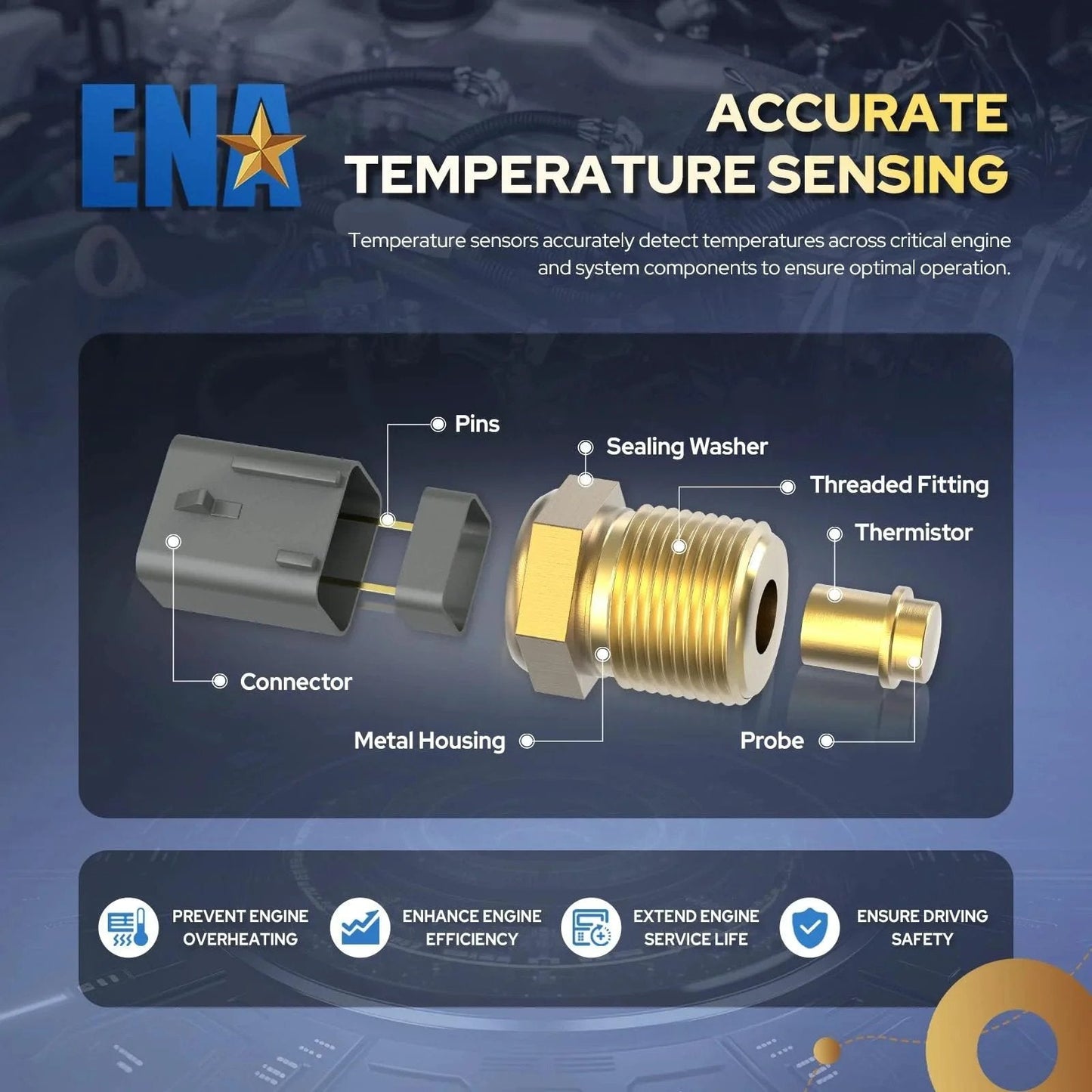 Infographic showing Engine Coolant Temperature Sensor components labeled, suitable for Chevy Silverado GMC Cadillac Buick 2011-2015