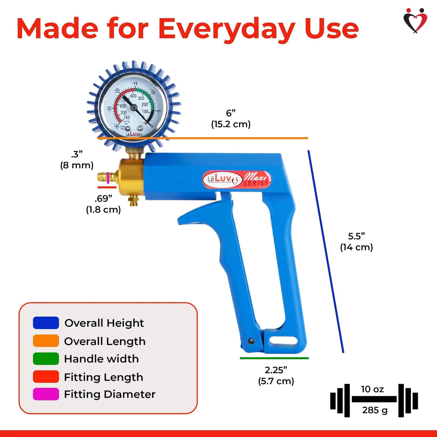 Maxi Manual Vacuum Pump From LeLuv With Ergonomic Nylon Handle Release Valve And Rubber Protected Pressure Gauge For 0-30 Hg