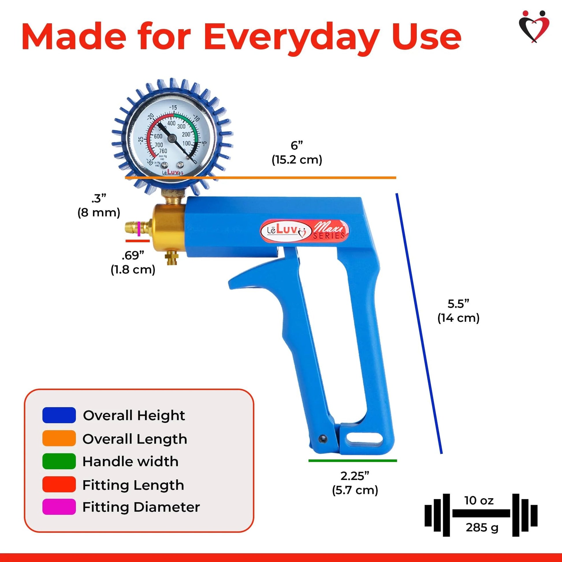 Maxi Manual Vacuum Pump From LeLuv With Ergonomic Nylon Handle Release Valve And Rubber Protected Pressure Gauge For 0-30 Hg