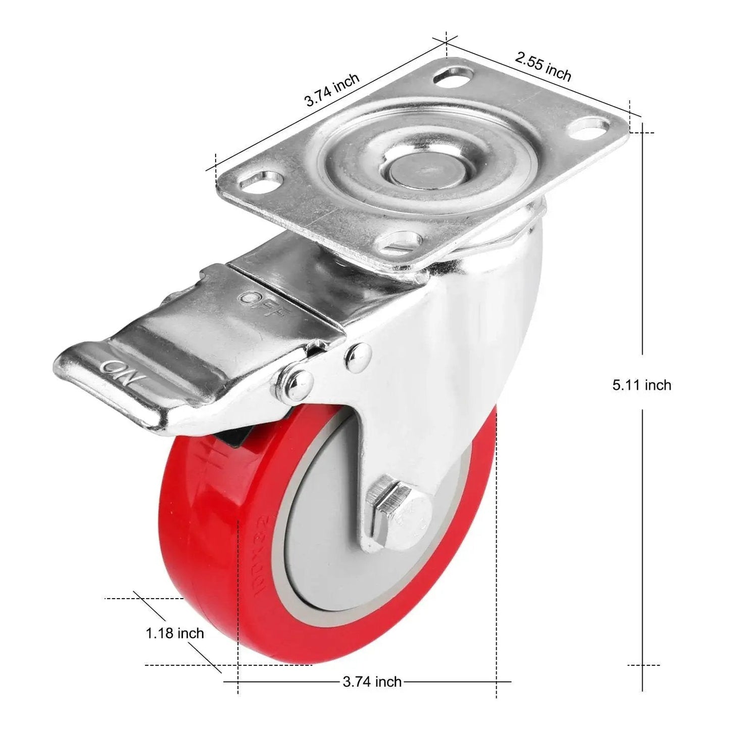 4 Inch Swivel Plate Caster Wheels Heavy Duty Metal Casters With Individual Locking Brakes And 360 Degree Top Plate Rotation Bearing