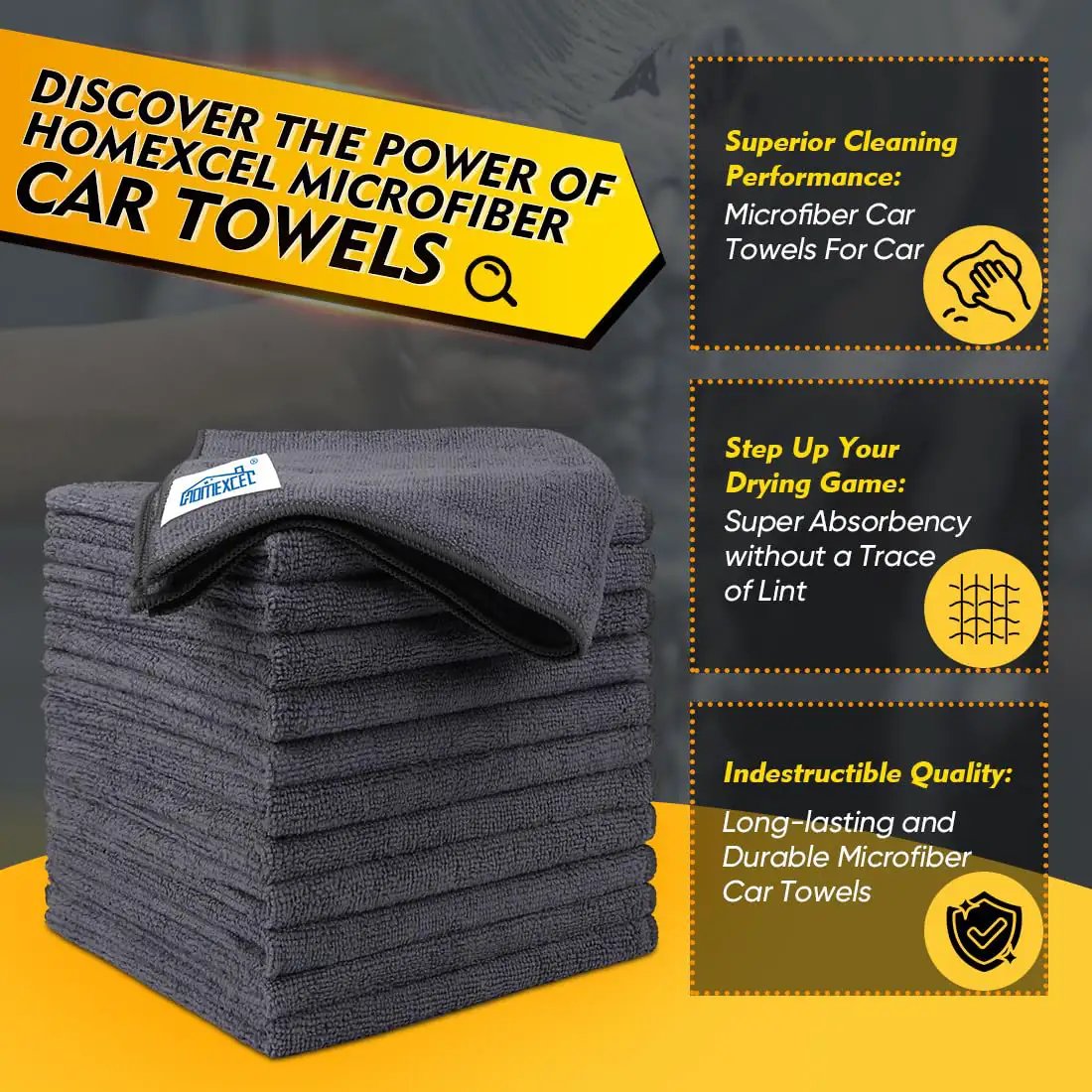Ultra Absorbent Microfiber Cleaning Cloths 12 Pack 12.5 X 12.5 Inch Towels For Cars Kitchen And Windows Lint Free Streak Free Soft Grey HOMEXCEL stacked in a clean arrangement.
