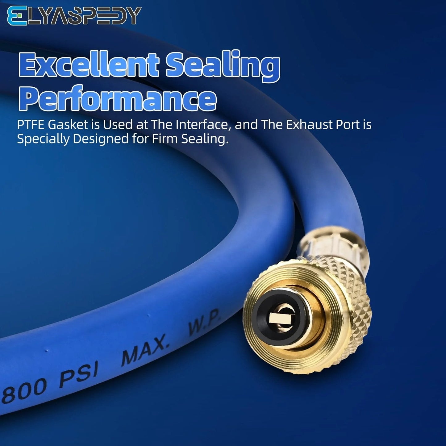 Close-up of Pro Grade 72 Inch Low Loss Vacuum Certified Manifold Hose Set For R410A And All Common Refrigerants 800 PSI
