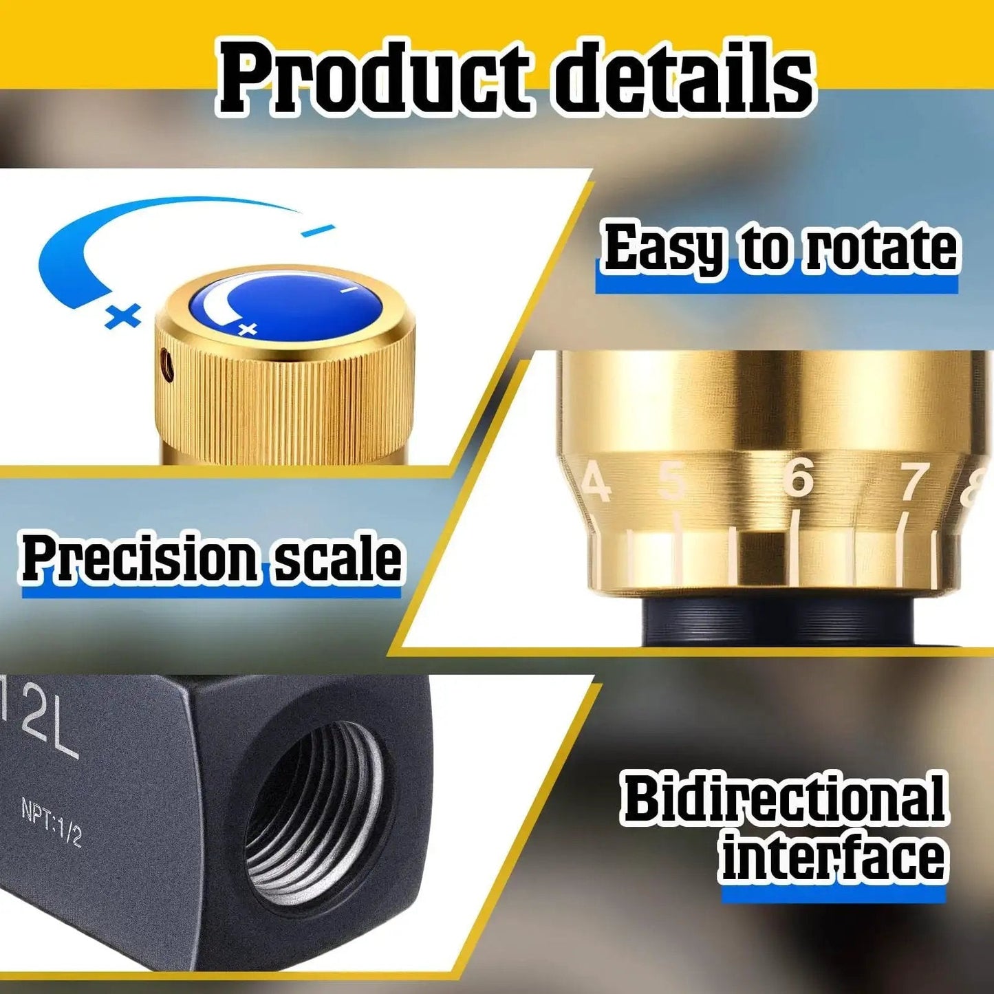 Hydraulic Flow Control Needle Valve For One Half Inch NPT Ports Dual Function Regulator With Single Direction Operation details