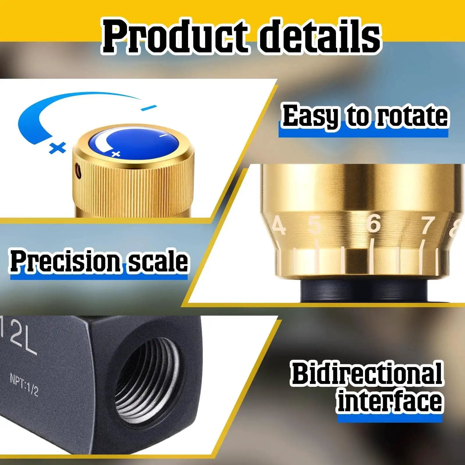 Hydraulic Flow Control Needle Valve For One Half Inch NPT Ports Dual Function Regulator With Single Direction Operation details
