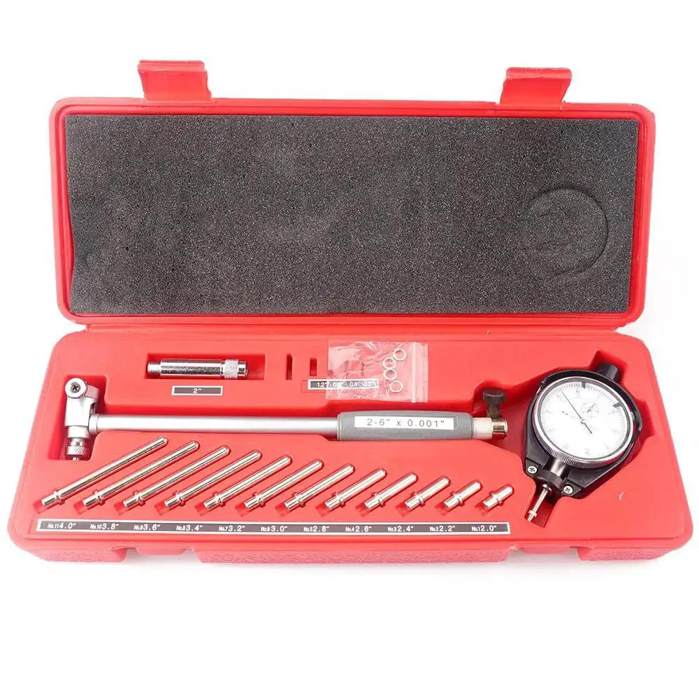 Dial Bore Gauge Set 2.0 To 6.0 Inch Range With 0.001 Inch Accuracy For Cylinder Measurements Pro Grade Tool in red case