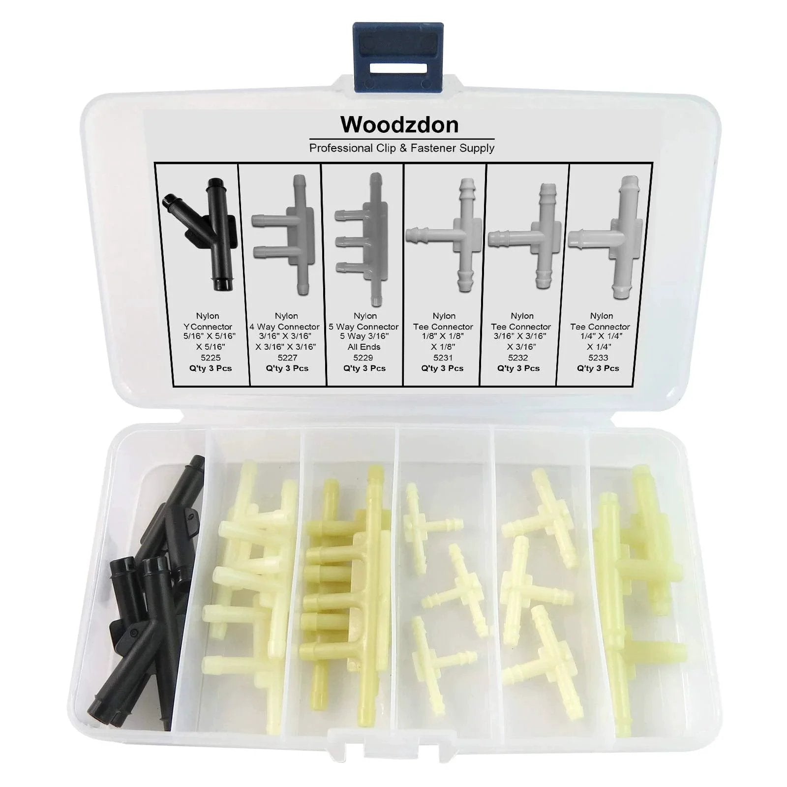 Assorted Vacuum Line Hose Connector Kit 18 Pcs by Woodzdon Y 4 Way 5 Way Nylon Tee and T Connectors for GM AMC Ford Chrysler Barbed Tubing