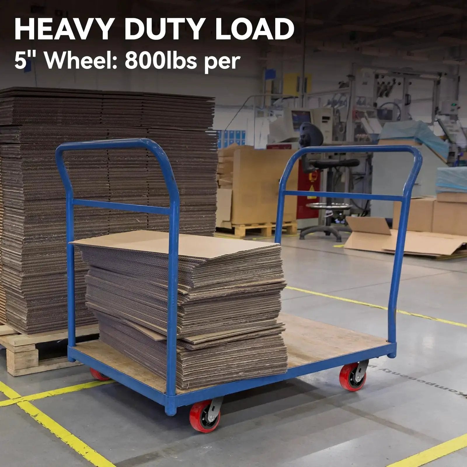 Five Inch Diameter By Two Inch Wide Heavy Duty Caster Wheel Set Of Four With 3200 Lbs Capacity on a tool cart with boxes