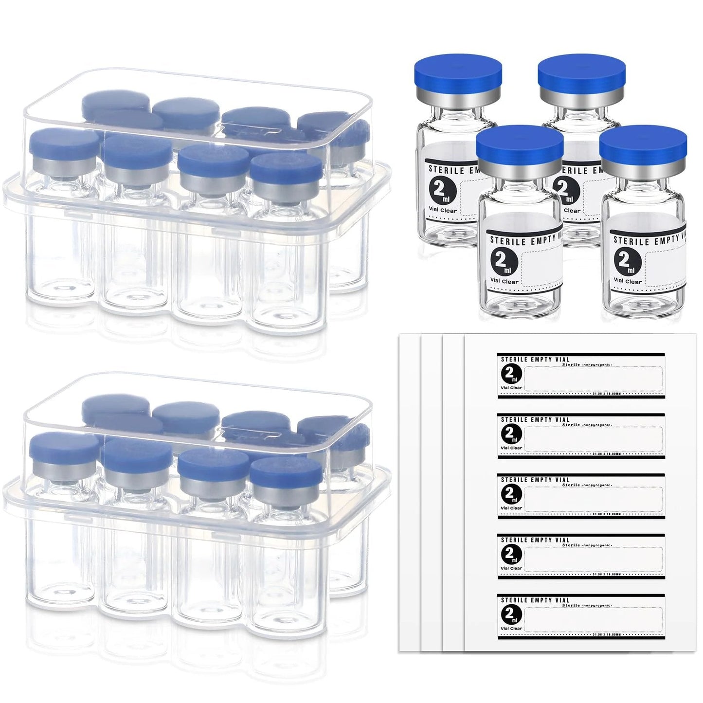 20 Pack Sterile 2ml Glass Vials With Self Healing Injection Port Sealed Empty Bottles For Medical Storage Lab Or Home Use Includes 20 Label Stickers High Quality Penicillin Style Vial Set