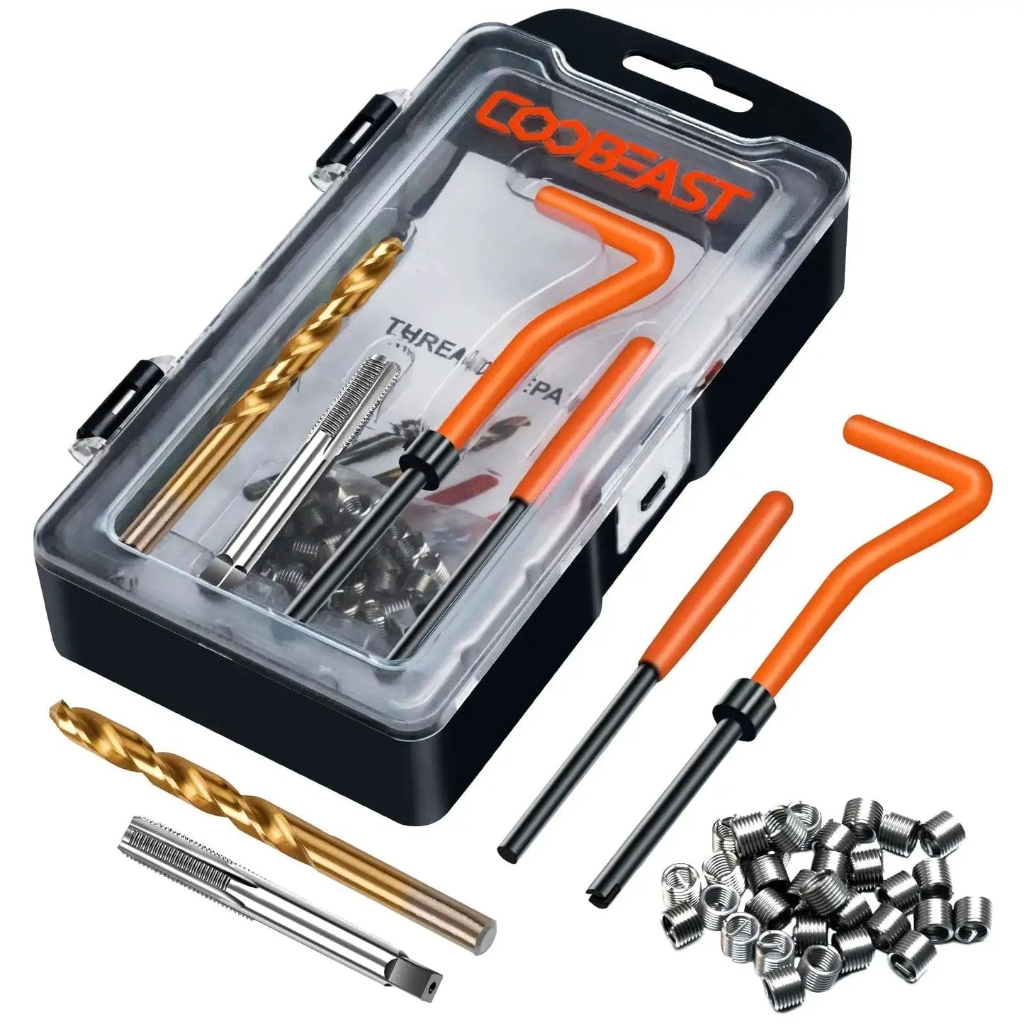 Thread Repair Kit With HSS Drill Bit And 30 Stainless Inserts M6x1 Rethreading, includes tools and inserts in case