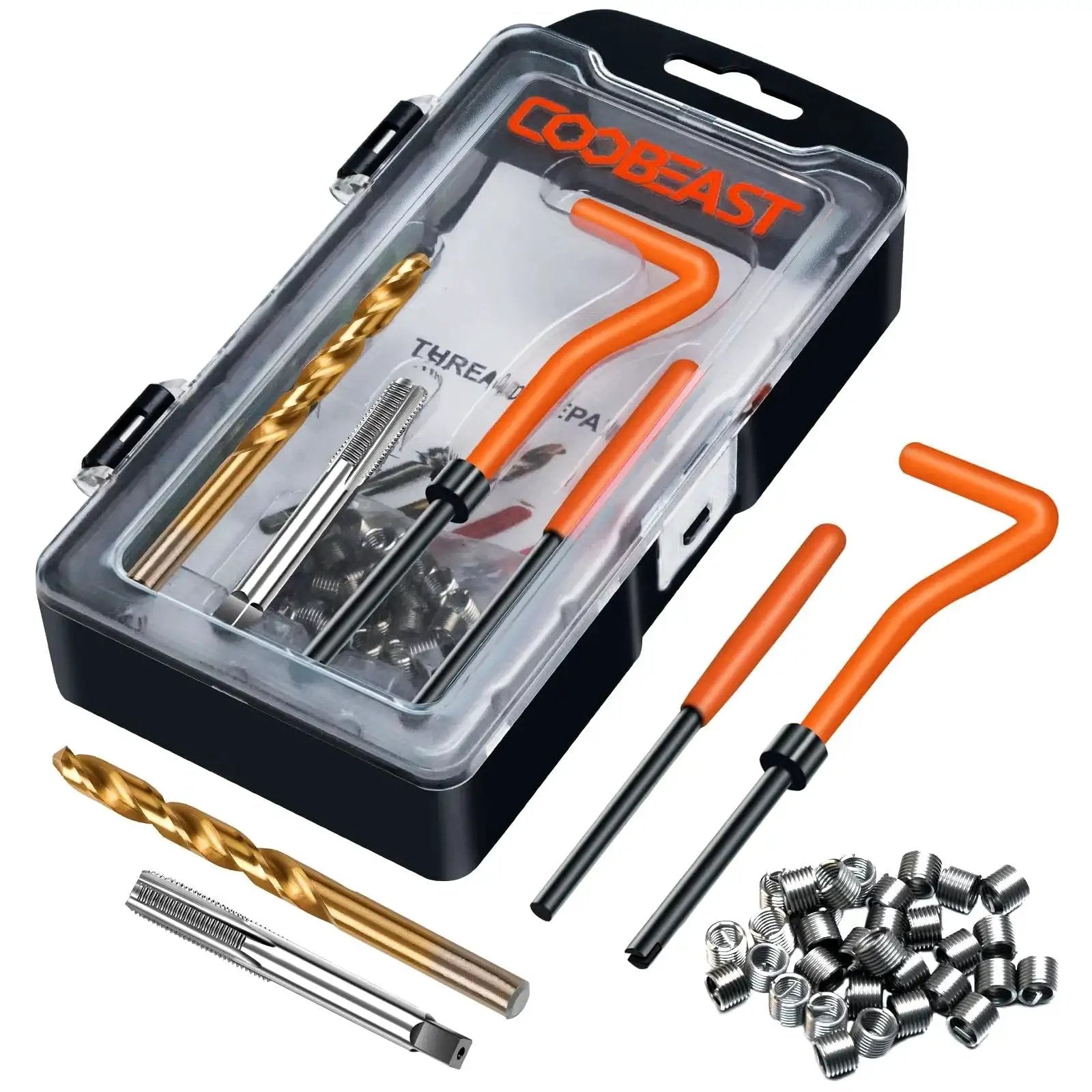 Thread Repair Kit With HSS Drill Bit And 30 Stainless Inserts M6x1 Rethreading, includes tools and inserts in case