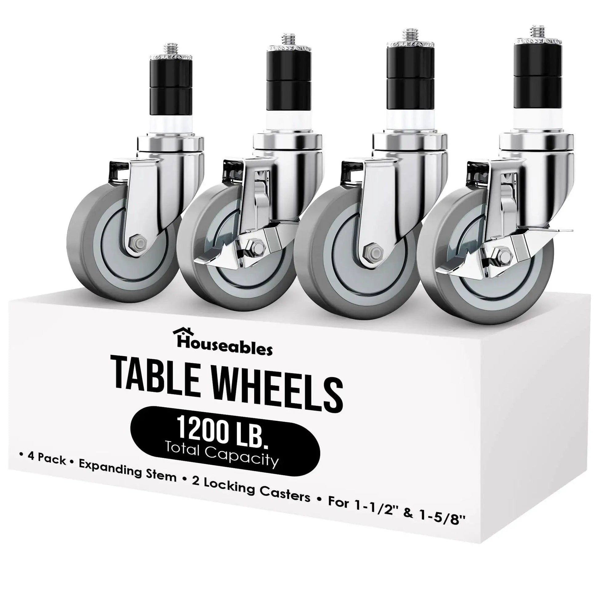 4-Inch Table Casters Set Of 4 With Expanding Stem Stainless Steel Locking Non Marring Rubber Wheels For Kitchen Prep Tables