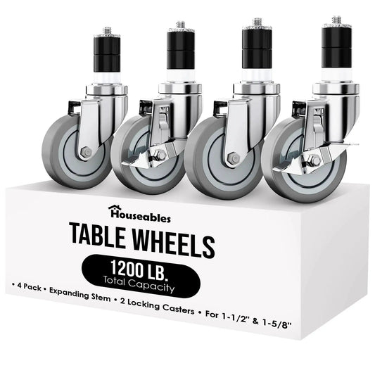 4-Inch Table Casters Set Of 4 With Expanding Stem Stainless Steel Locking Non Marring Rubber Wheels For Kitchen Prep Tables
