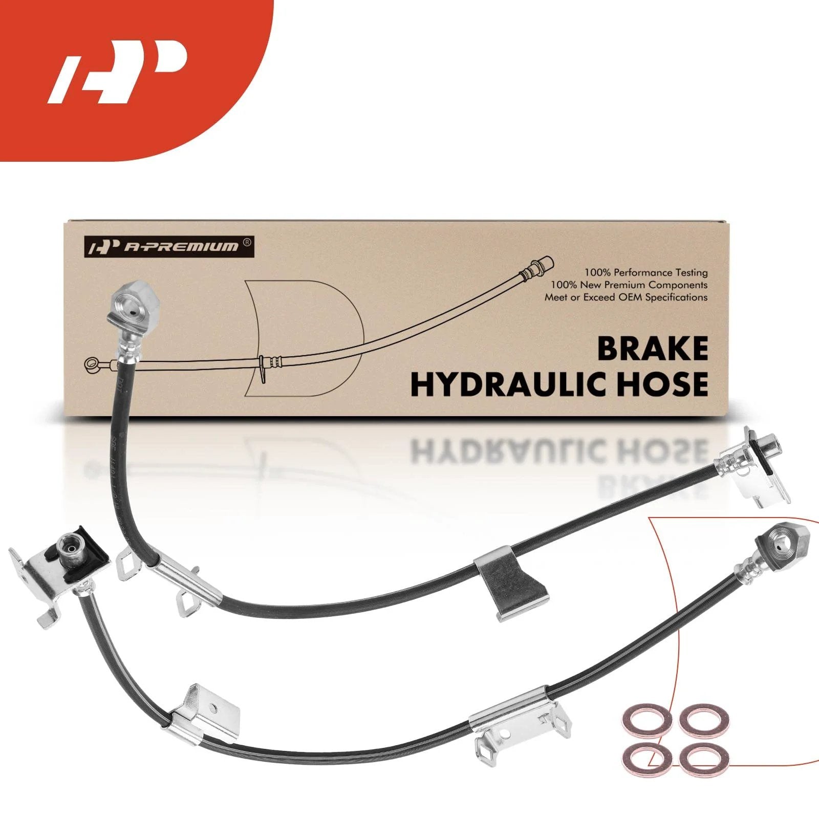 Front Brake Hydraulic Hose Set For Chevy GMC And Cadillac Trucks And SUVs Including High Quality OEM Style Silverado Sierra 1500 1500 Classic Tahoe Yukon Suburban Avalanche Escalade ESV EXT Pack Of 2 APremium with packaging
