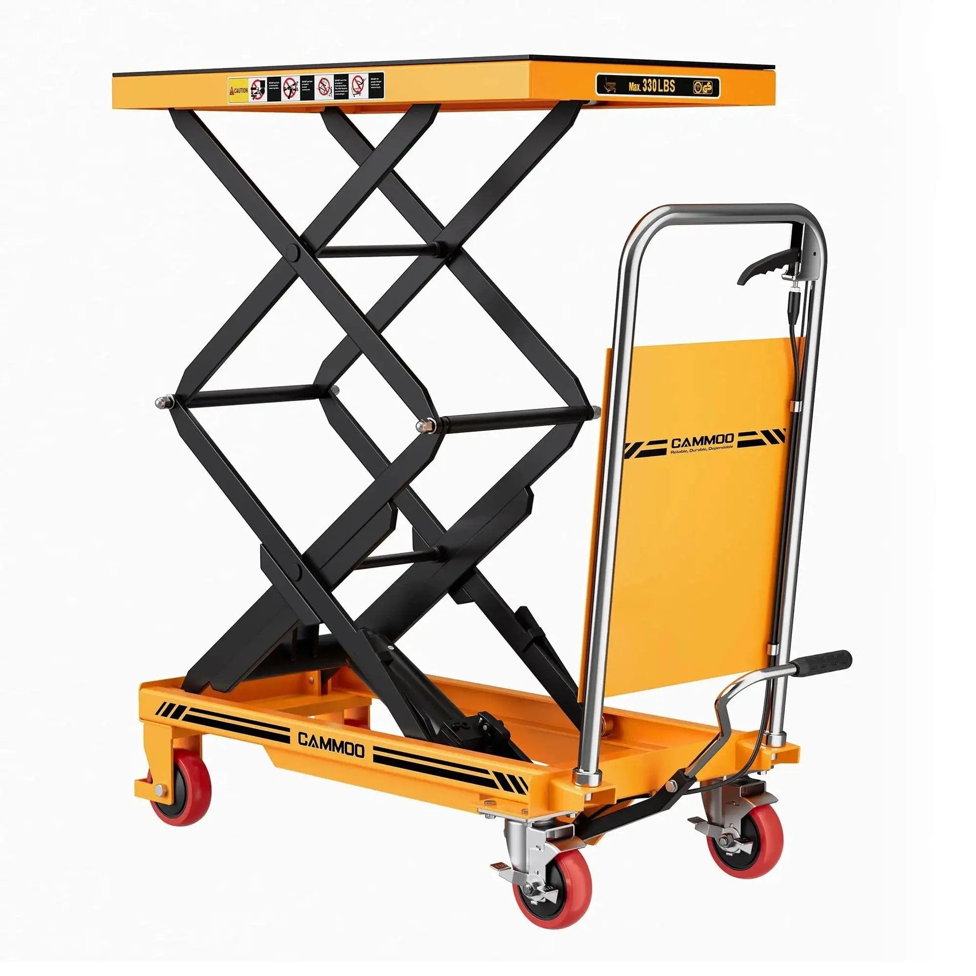 Hydraulic Lift Table Cart 330 Lb Capacity 49.6In Lift Height Non Slip Pad with PU wheels and carbon steel frame