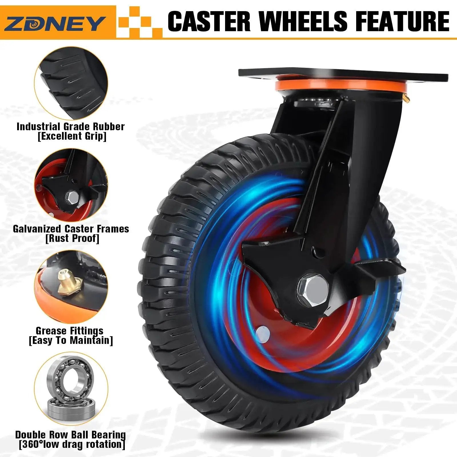 Heavy Duty 8 Inch By 2 Inch Casters Set Of 4 With 3600 Lb Total Capacity And 900 Lb Per Caster Solid Rubber Wheels Showcase