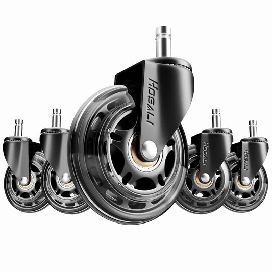 Set of 5 HOSALI 3 Inch Office Chair Wheels for Quiet Smooth Rolling, Heavy Duty Rubber Casters Replacement, ideal for all floors.