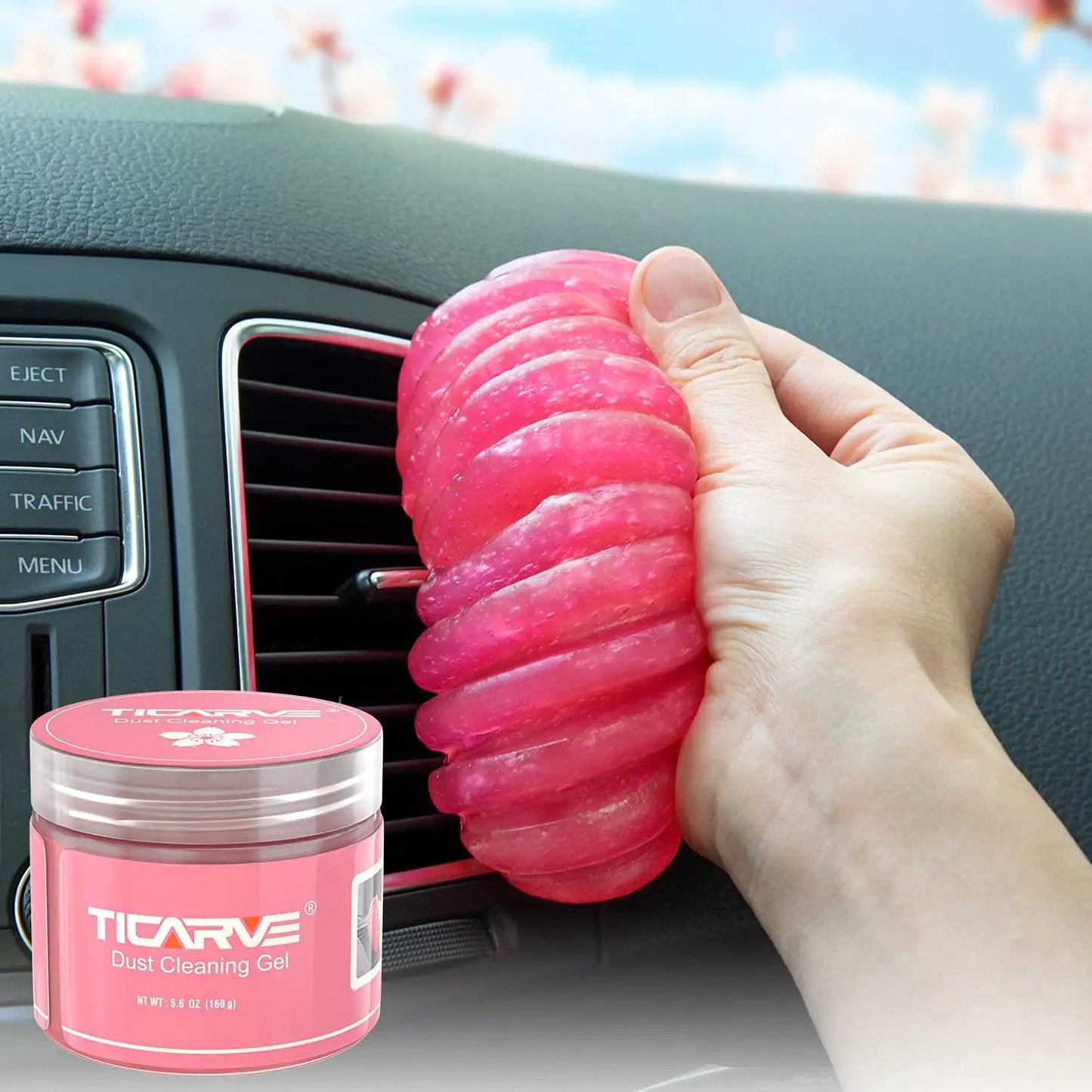 Rose Red Car Cleaning Gel Putty for Detailing and Interior Cleaning Reusable Slime Reaches Nooks And Crannies In Your Car Auto Cleaning Kit Keyboard Cleaner being used in a car vent.