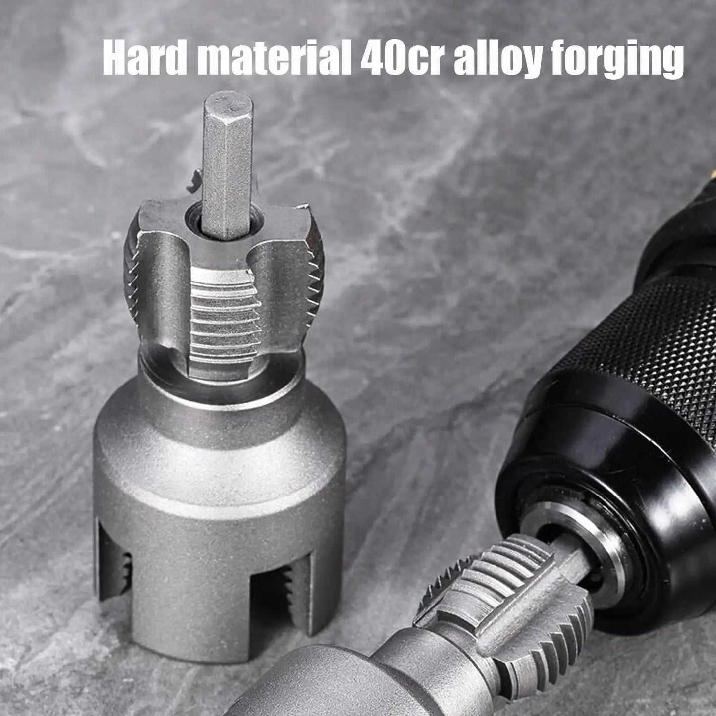 2 In 1 Internal And External Pipe Threading Tool For One Half And Three Quarter Inch PVC Pipe, electric drill compatible