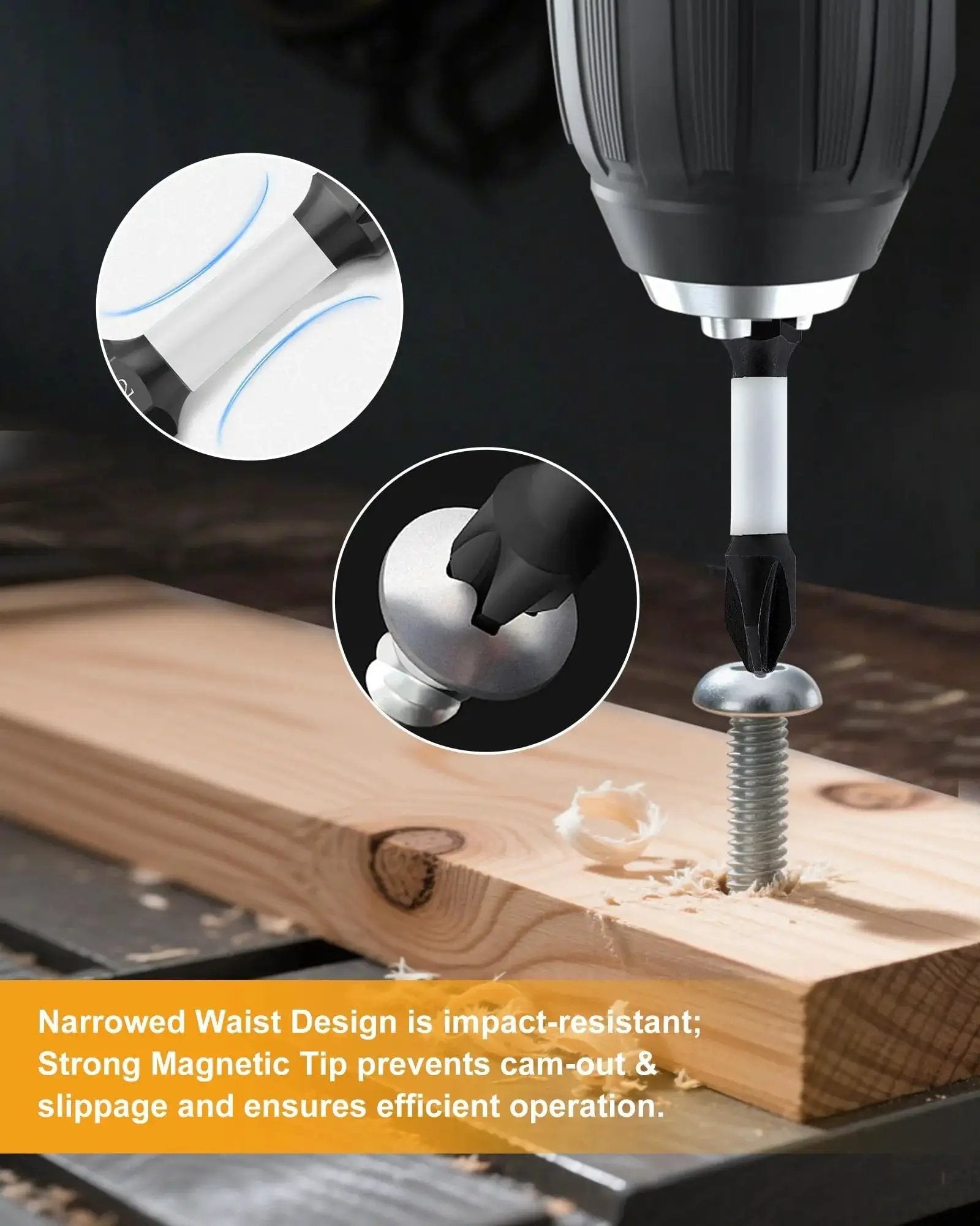Drill with 12 Piece Diamond Drill Bits Set For Tile Masonry And Wood With 1/4 Inch Quick Change Hex Shank in use on wood