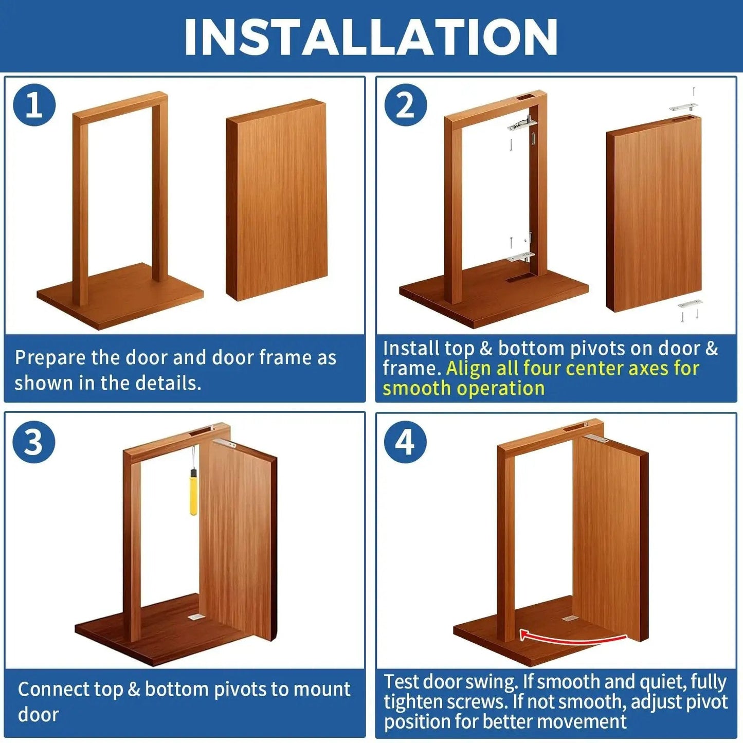Installation guide for Heavy Duty Pivot Hinge for Secret Hidden Doors and Hidden Bookcase Doors, 300 Lb Load Bearing, 304 Stainless Steel