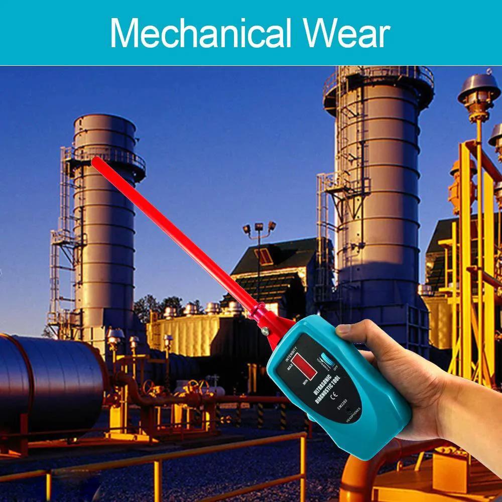Person holding Ultrasonic Leak Detector Stethoscope Kit With 36 To 44kHz Air And Contact Probes for industrial leak detection.