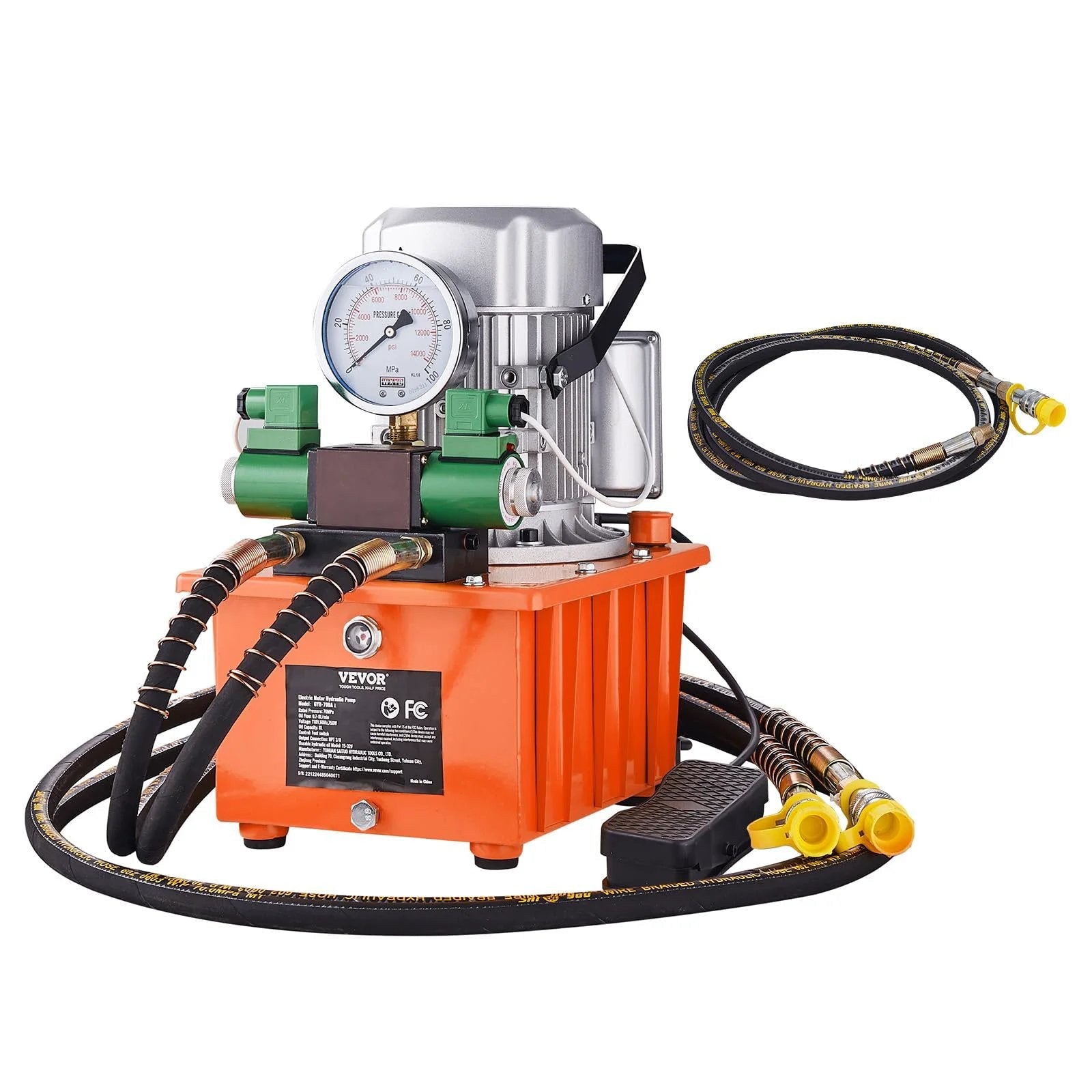 Beefy 10000 PSI Hydraulic Electric Pump With Double Acting 750W Copper Core Motor And 8L Power Pack Cylinder, with hoses