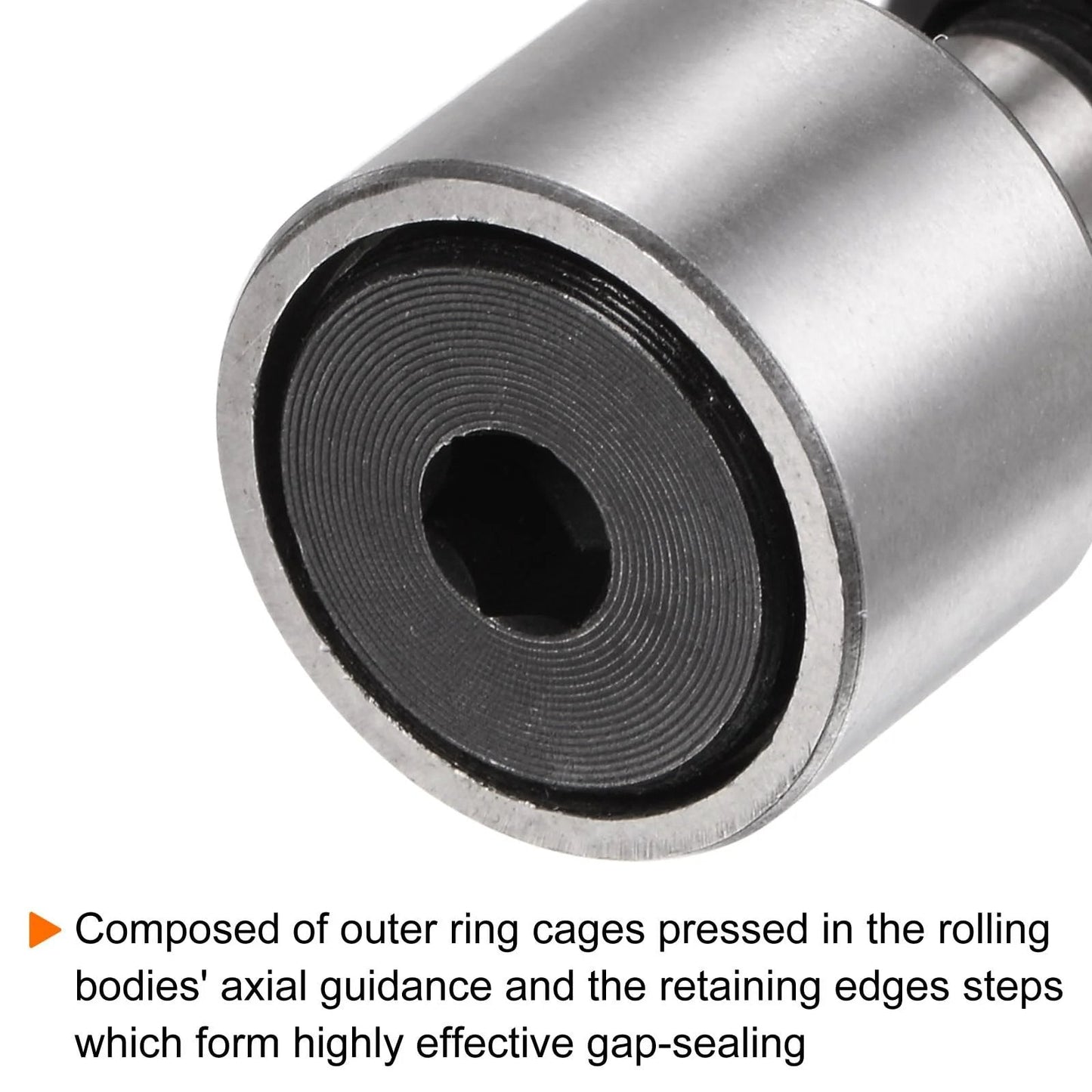 Close-up view of a Cam Follower Needle Roller Bearing Set CF6 KR16 4 Pack M6x1 Thread showing cylindrical design.