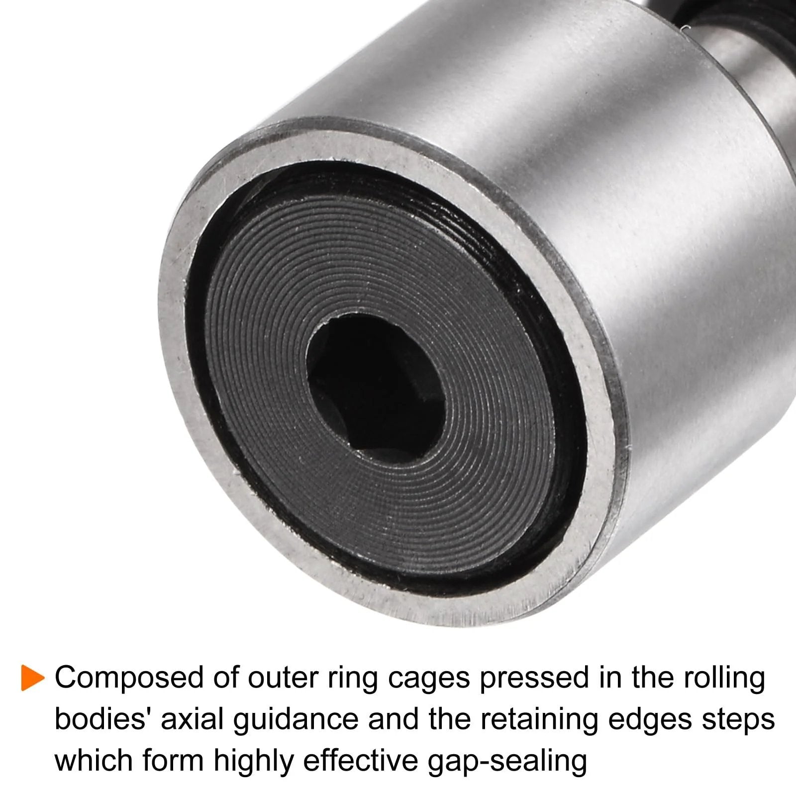 Close-up view of a Cam Follower Needle Roller Bearing Set CF6 KR16 4 Pack M6x1 Thread showing cylindrical design.