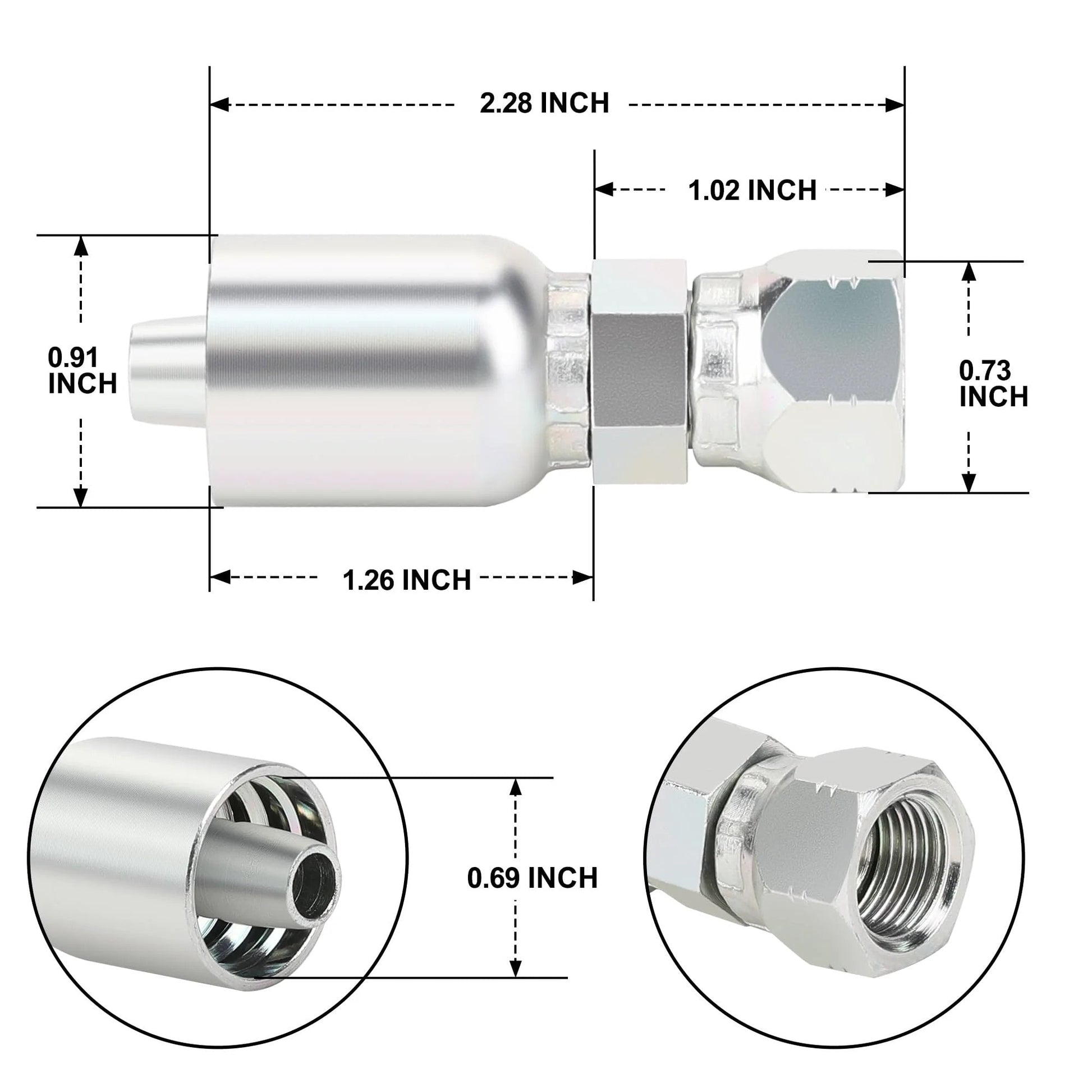 Three Eighths Hydraulic Hose Fittings Set With Three Eighths Inch Female JIC 37 Degree Swivel Crimp Fittings Ten Piece dimensions
