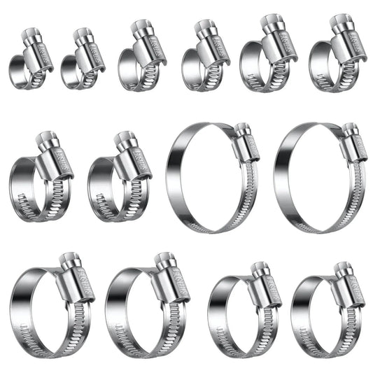 Non Slip Hose Clamp Assortment Twenty Pcs Five Sixteenth To One And One Quarter Inch Heavy Duty Worm Gear Clamps Stainless Steel 304