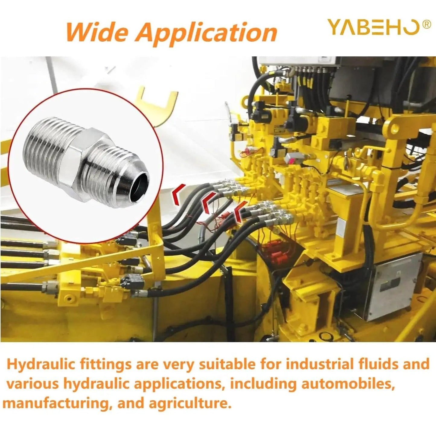 Two Pack Hydraulic Hose Fittings Three Eighths JIC 37 Degree Male To Three Eighths NPT Male Straight Tube Connectors in a hydraulic system