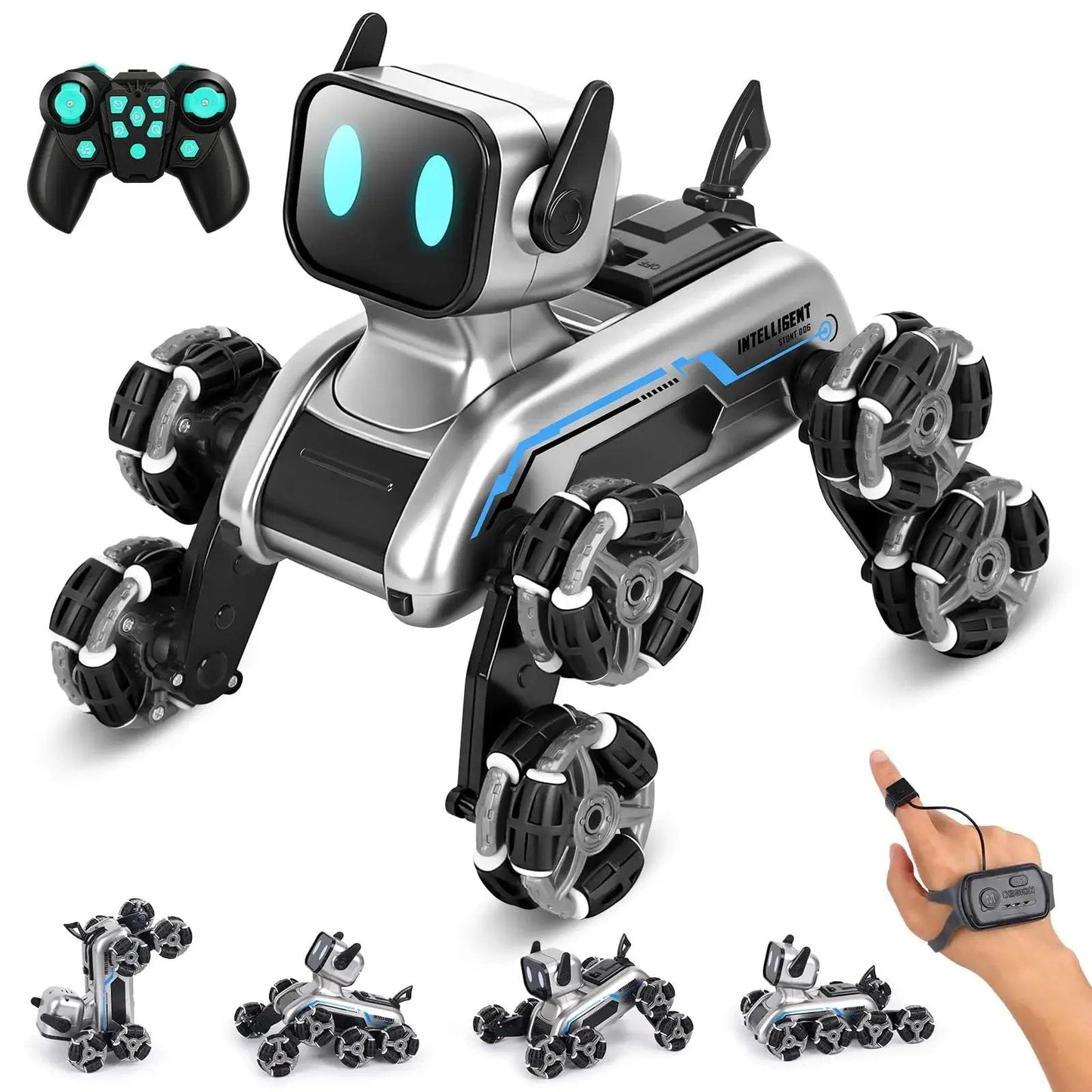 Interactive Robot Dog RC Stunt Car with Gesture Sensing and 2.4GHz Remote, Mecanum Wheels, LED Eyes, for Kids Aged 6-12
