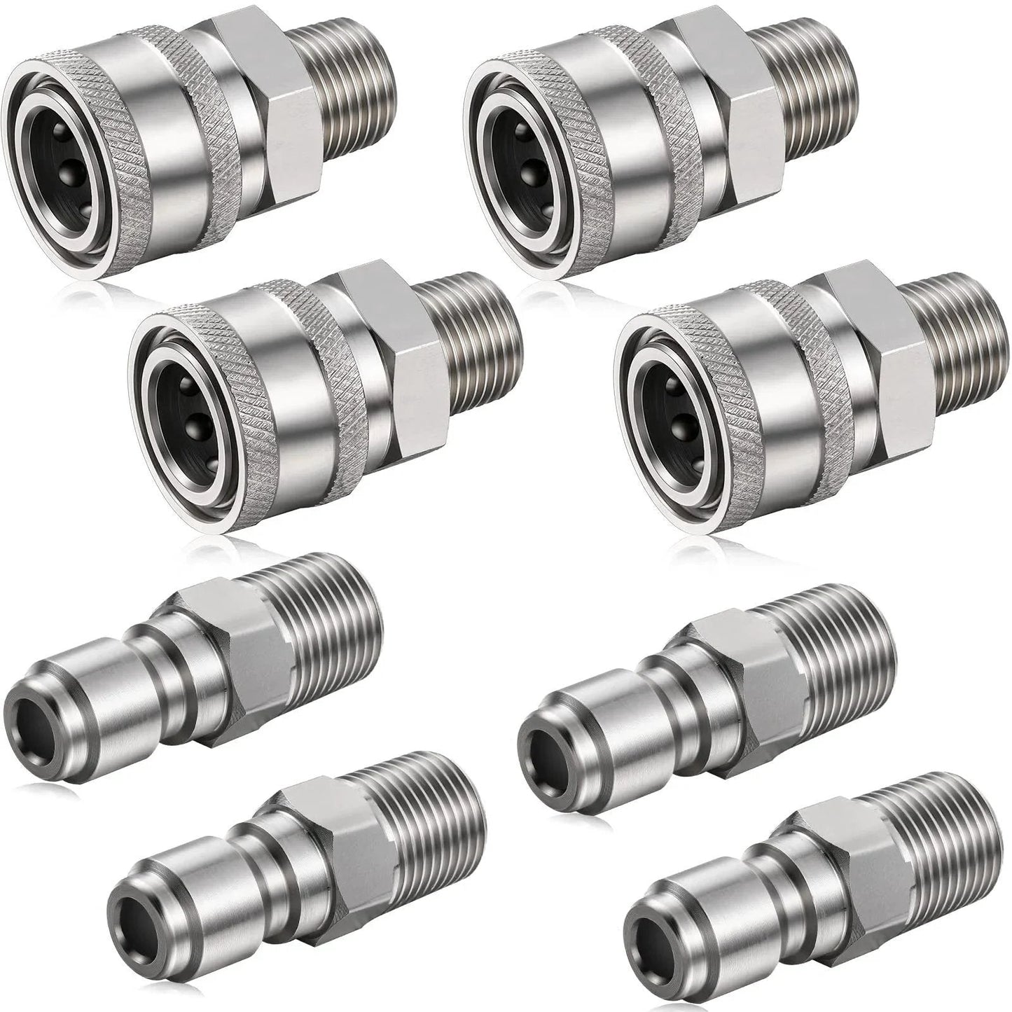 4 Pack 1/4 Inch Pressure Washer Quick Connect Fittings Kit With Male And Female Couplers And Plugs NPT Compatible External Thread Adapters For Easy 1/4 Quick Connect Fits Most NPT Connectors Shimeyao