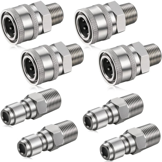 4 Pack 1/4 Inch Pressure Washer Quick Connect Fittings Kit With Male And Female Couplers And Plugs NPT Compatible External Thread Adapters For Easy 1/4 Quick Connect Fits Most NPT Connectors Shimeyao