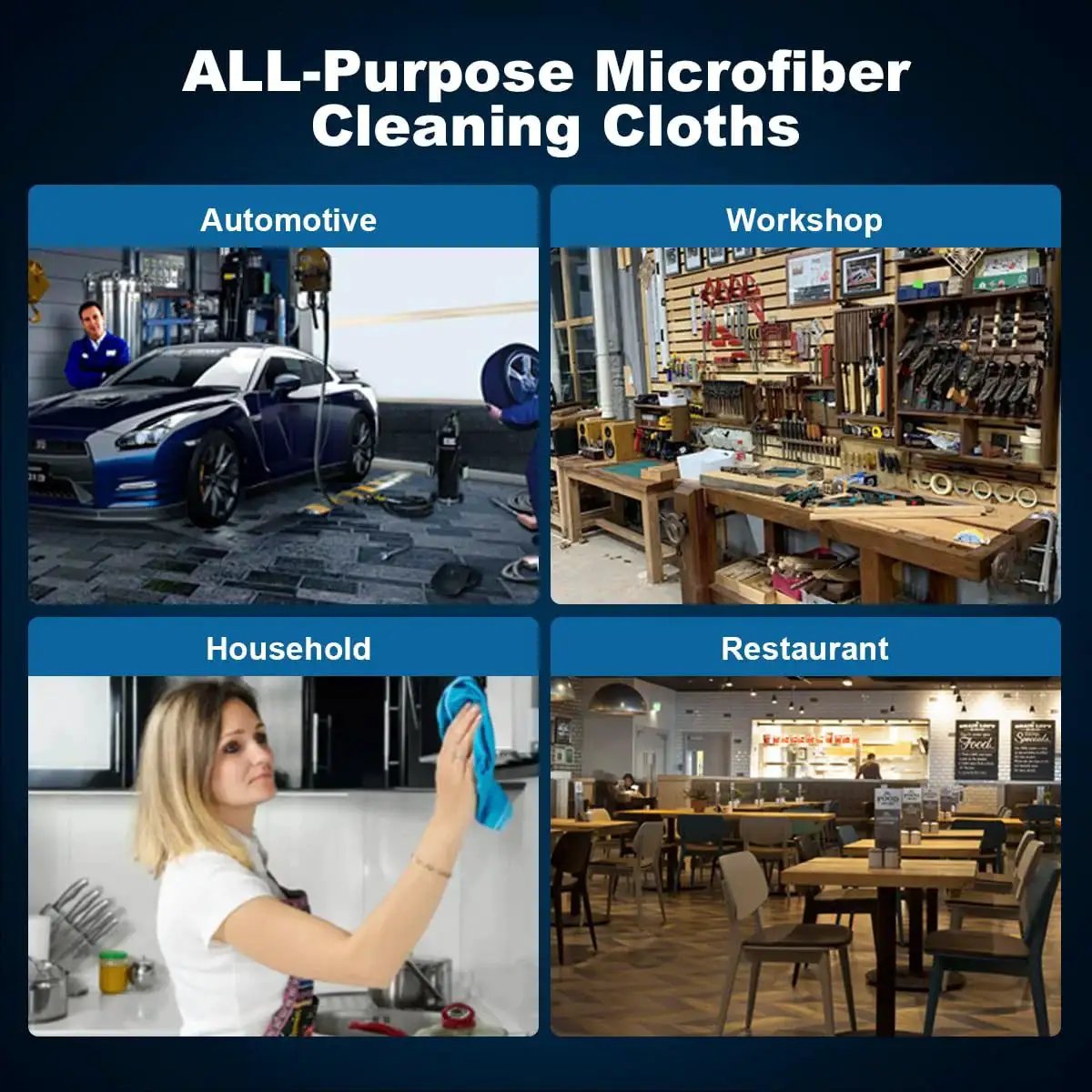 Microfiber Shop Towels 100 Sheets Dispenser Pack Lint Free For Auto Garage Blue in various settings
