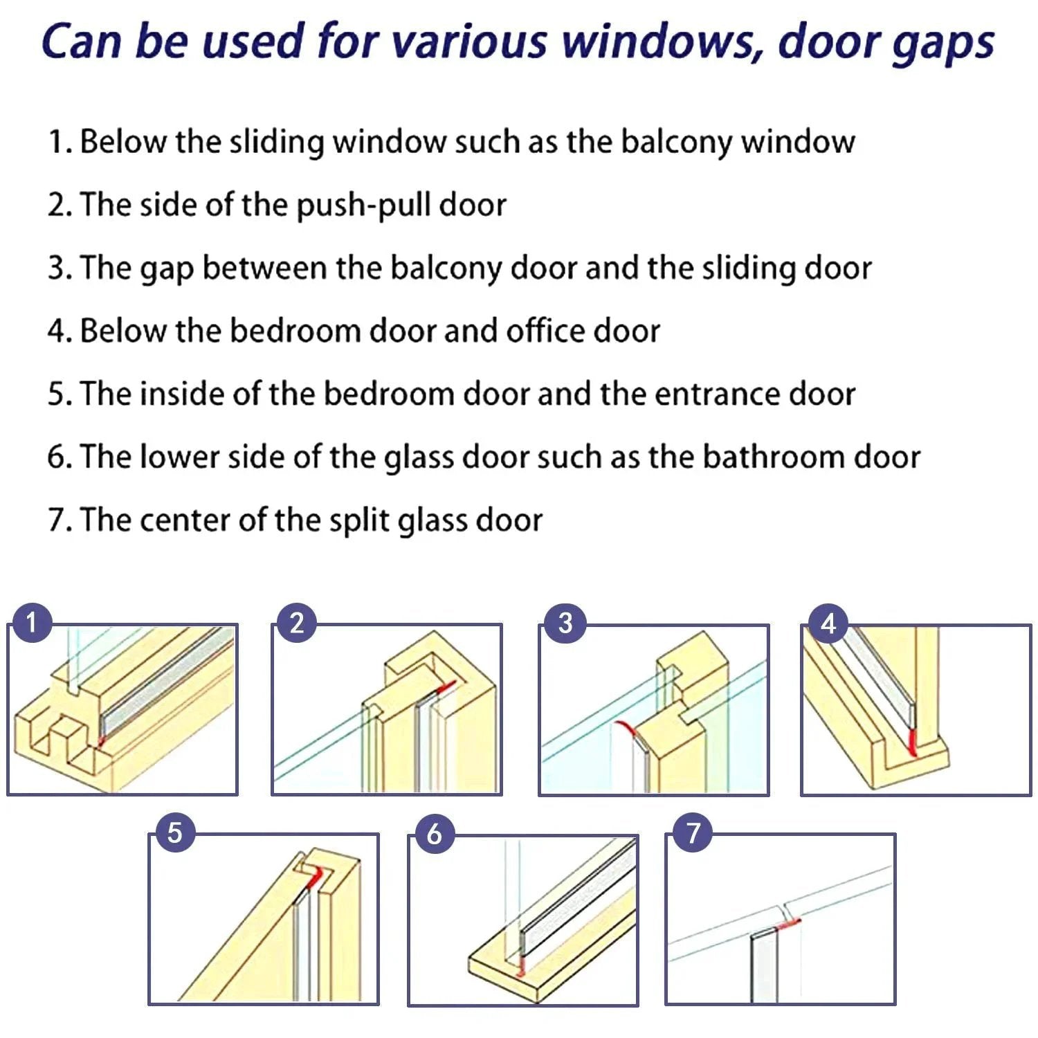 Diagram showing uses of Weather Stripping Seal Tape For Doors Windows And Showers 33 Feet Self Adhering Transparent 25mm Silicone Draft Stopper Adhesive Strip For Home Energy Savings And Easy DIY Install By TAROSE