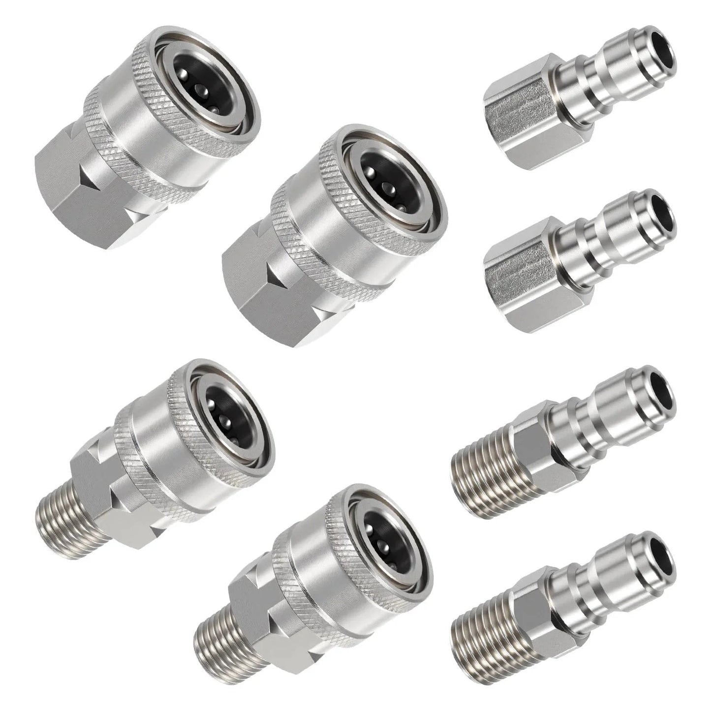 4-Piece NPT One Quarter Inch Pressure Washer Quick Connect Adapters Set No-Fuss Stainless Steel With Male And Female Fittings For Internal And External Threads Universal Durable Pro Grade