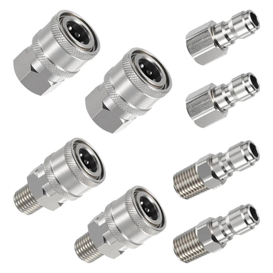 4-Piece NPT One Quarter Inch Pressure Washer Quick Connect Adapters Set No-Fuss Stainless Steel With Male And Female Fittings For Internal And External Threads Universal Durable Pro Grade