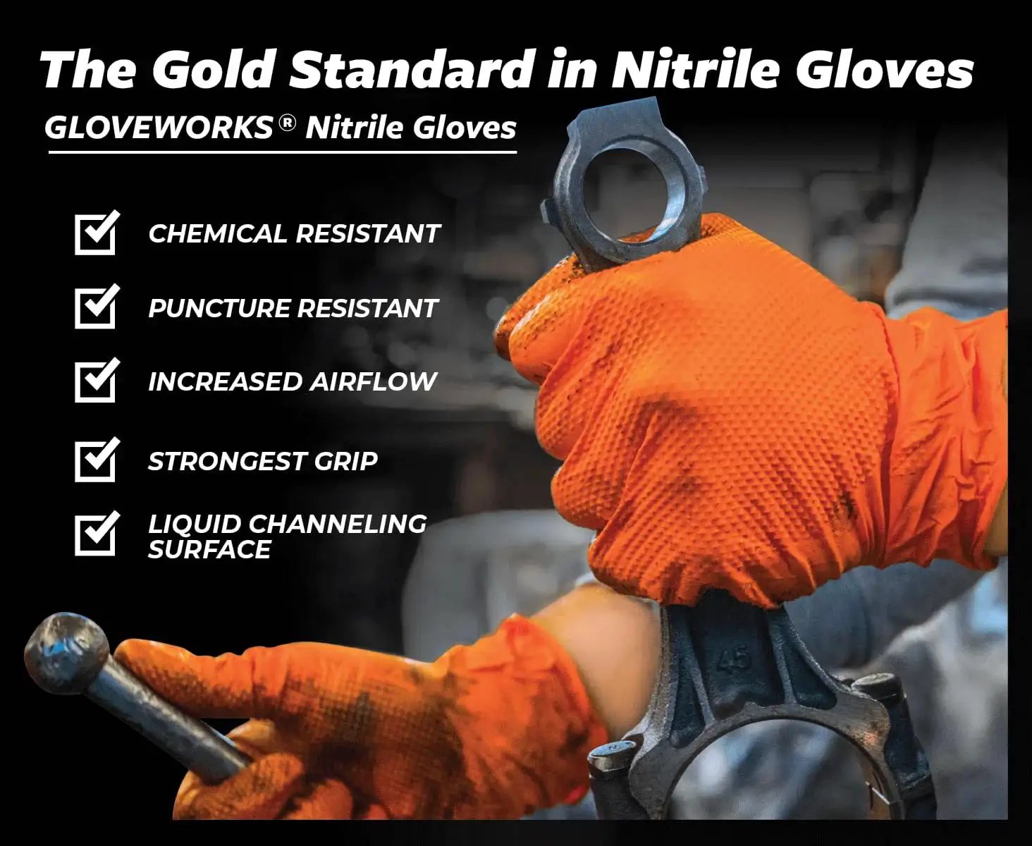 Orange Nitrile 8 Mil Heavy Duty Gloves With Raised Diamond Grip XXL used in mechanical work