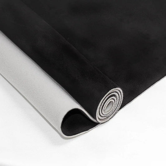 Black Suede Headliner Fabric With Foam Backing rolled view.