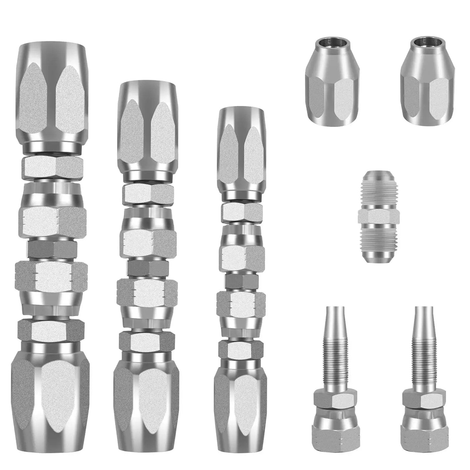 Three Pack Reusable Hydraulic Hose Repair Kit With One Quarter Inch Three Eighths Inch And One Half Inch Inner Diameter Fittings