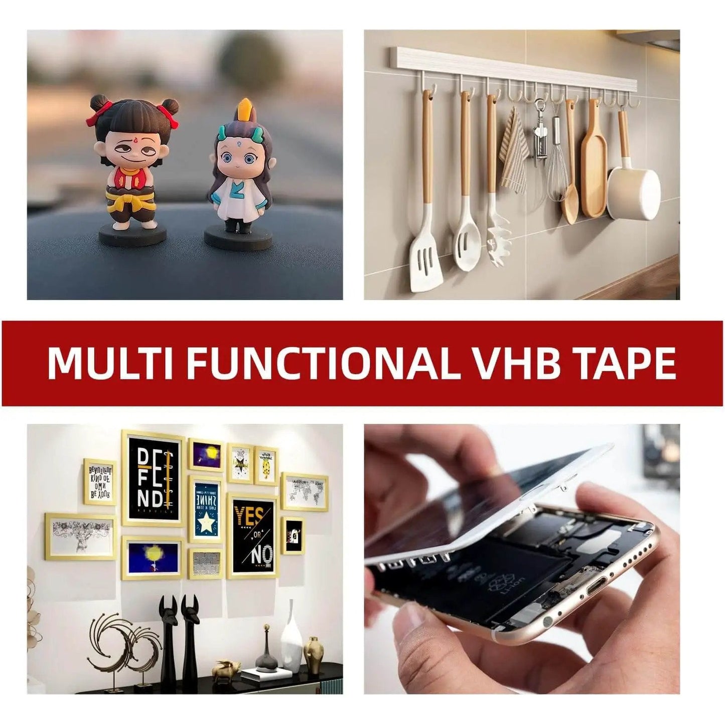 Multi-functional VHB tape used for car décor, home and office mounting with Heavy Duty Double Sided Tape 2 Inch By 15.4 Feet.