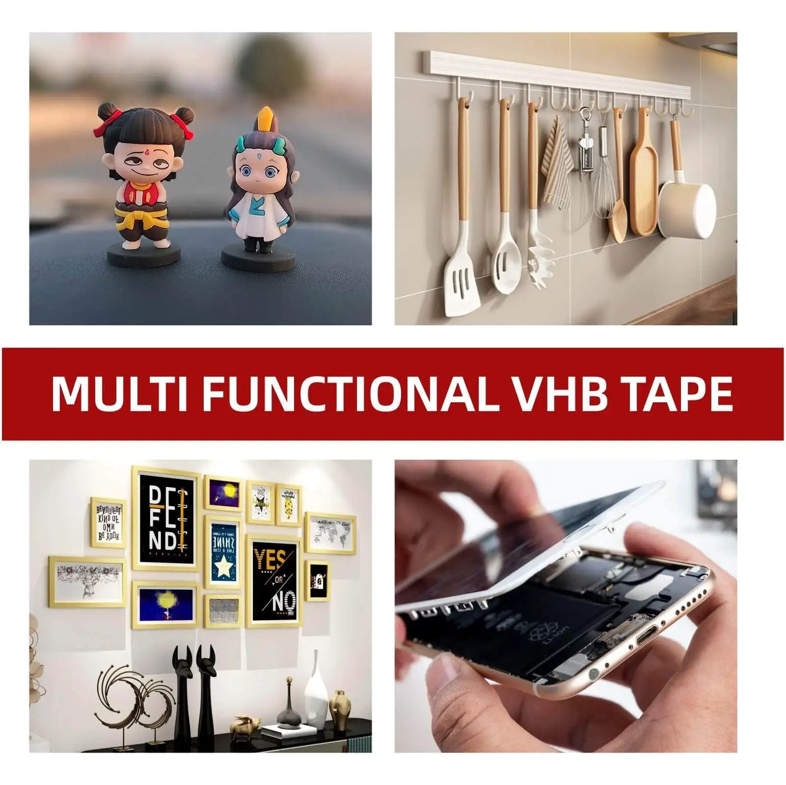 Multi-functional VHB tape used for car décor, home and office mounting with Heavy Duty Double Sided Tape 2 Inch By 15.4 Feet.