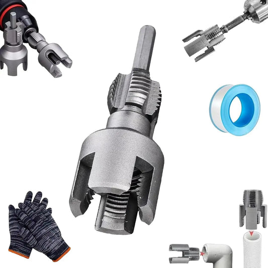4 In 1 Water Pipe Wrench With Integrated Internal And External Threading, Pipe Tapping And PVC Threader, CR-V Steel