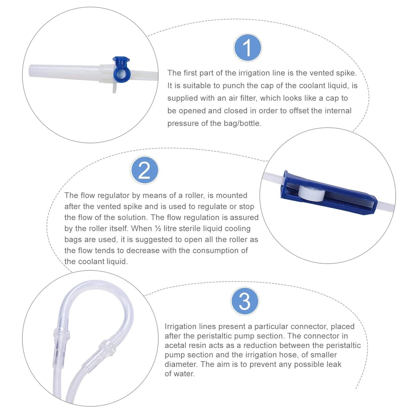 Close-up view of dental implant irrigation tubing disposable sterile packaged tubes for W H compatible dental equipment.