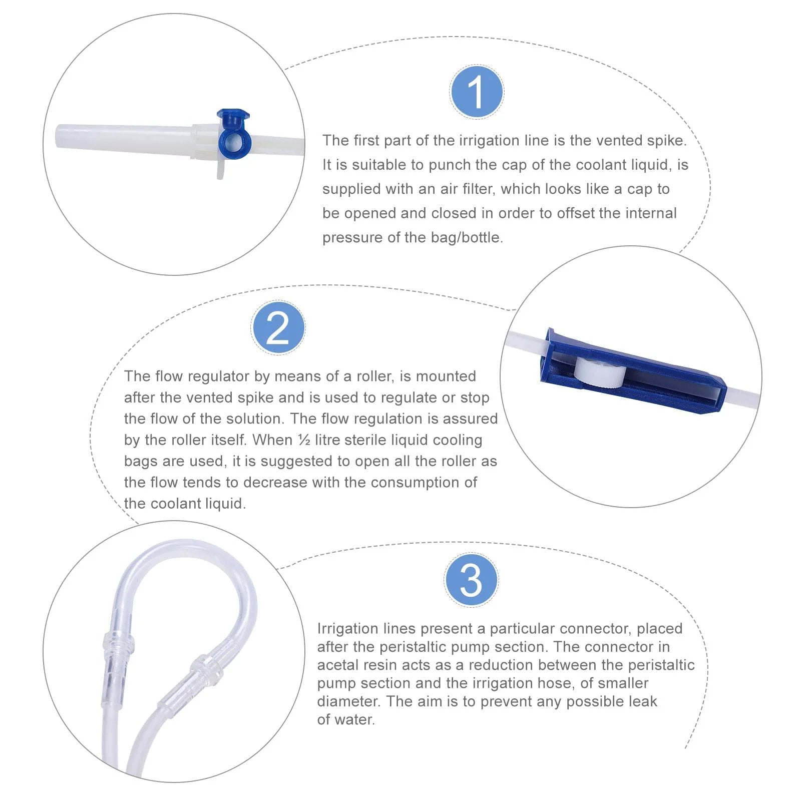 Close-up view of dental implant irrigation tubing disposable sterile packaged tubes for W H compatible dental equipment.